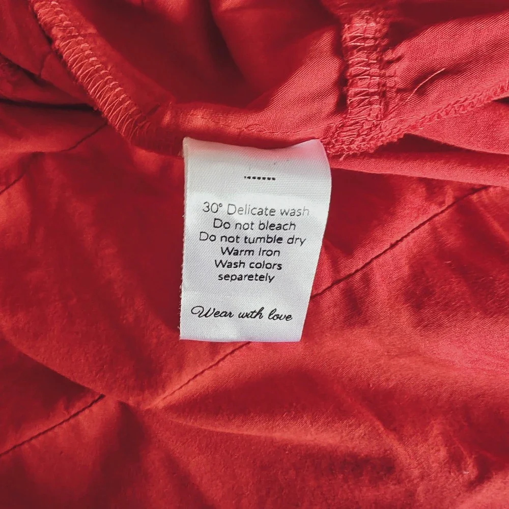 Red Cotton Puff Sleeve Babydoll Pintuck Tiered Mini Dress made by E.L.F. XL - Picture 9 of 11